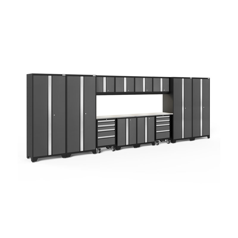Bold Series 14 Pieces 76.75" H x 216" W x 18" D Garage Storage Cabinet Set, Gray, Stainless Steel