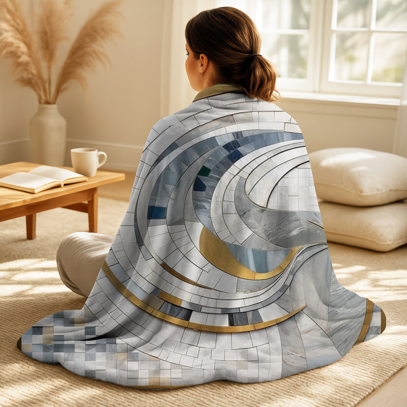 Ensemble de couverture et d'oreiller gris et jaune à motif mosaïque II - formes abstraites
