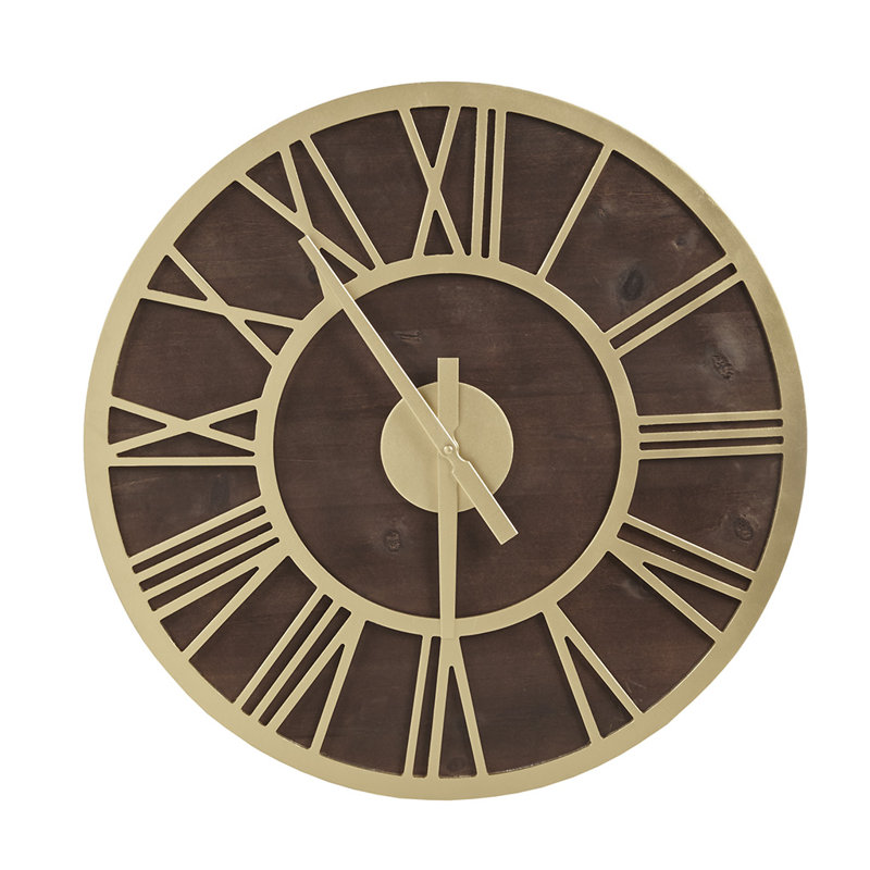 17 Stories Jackson Modern 23.6" Wood Wall Clock, Brown/Gold