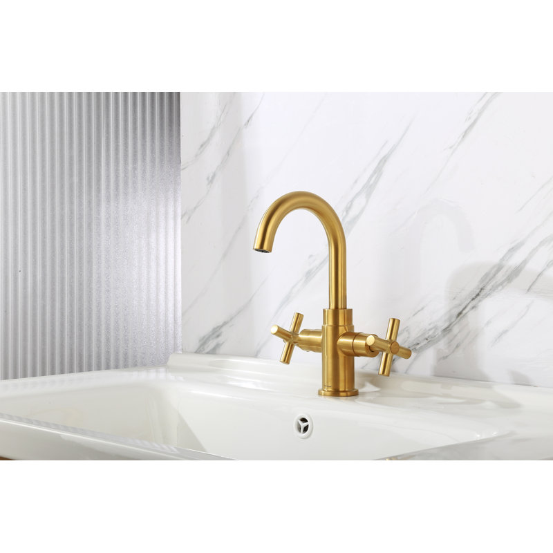 2-handle Bathroom Faucet with Drain Assembly, Brushed Gold