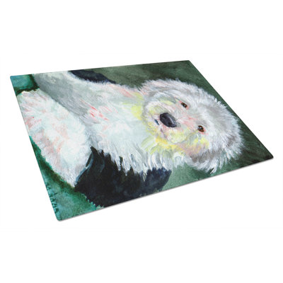Winston Porter Old English Sheepdog Glass Cutting Board