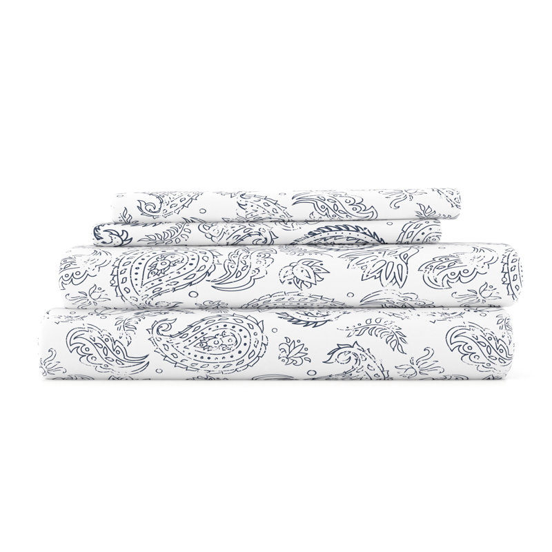 Becky Cameron Ultra Soft Paisley Pattern Microfiber Sheet Set , Twin Sheet Set + 1 Fitted Sheet + 1 Pillowcase, Navy