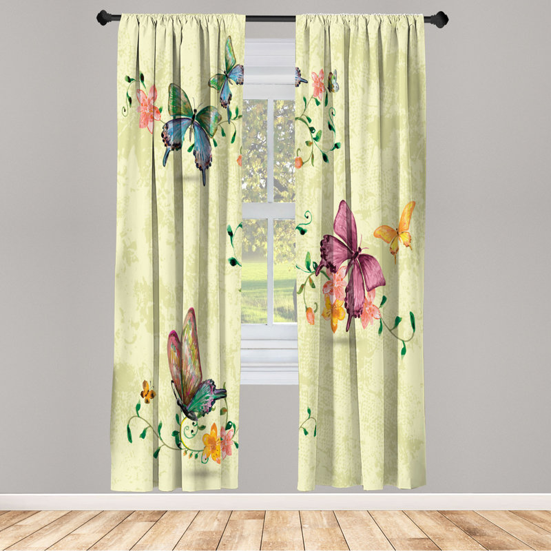 Microfiber Floral Semi-Sheer Rod Pocket Curtain Panels, 28" W x 95" L, Light Yellow/Violet