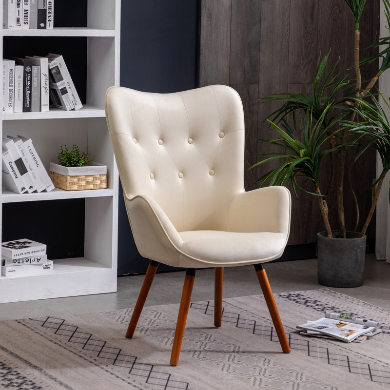 Chaise en velours blanc avec capitonnage à boutons - Pieds en bois massif, rembourrage en mousse luxueuse, rembourrage, Blanc