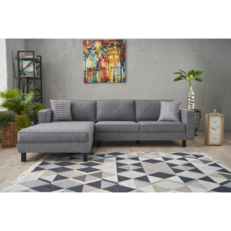 Canapé modulaire rembourré Bre, Accoudoir à gauche (vu de face), Gris 100% polyester / lin