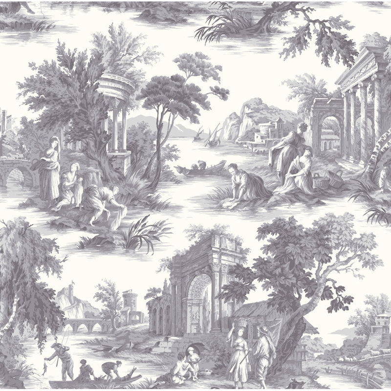 Villandry Toile Wallpaper Roll, Charcoal