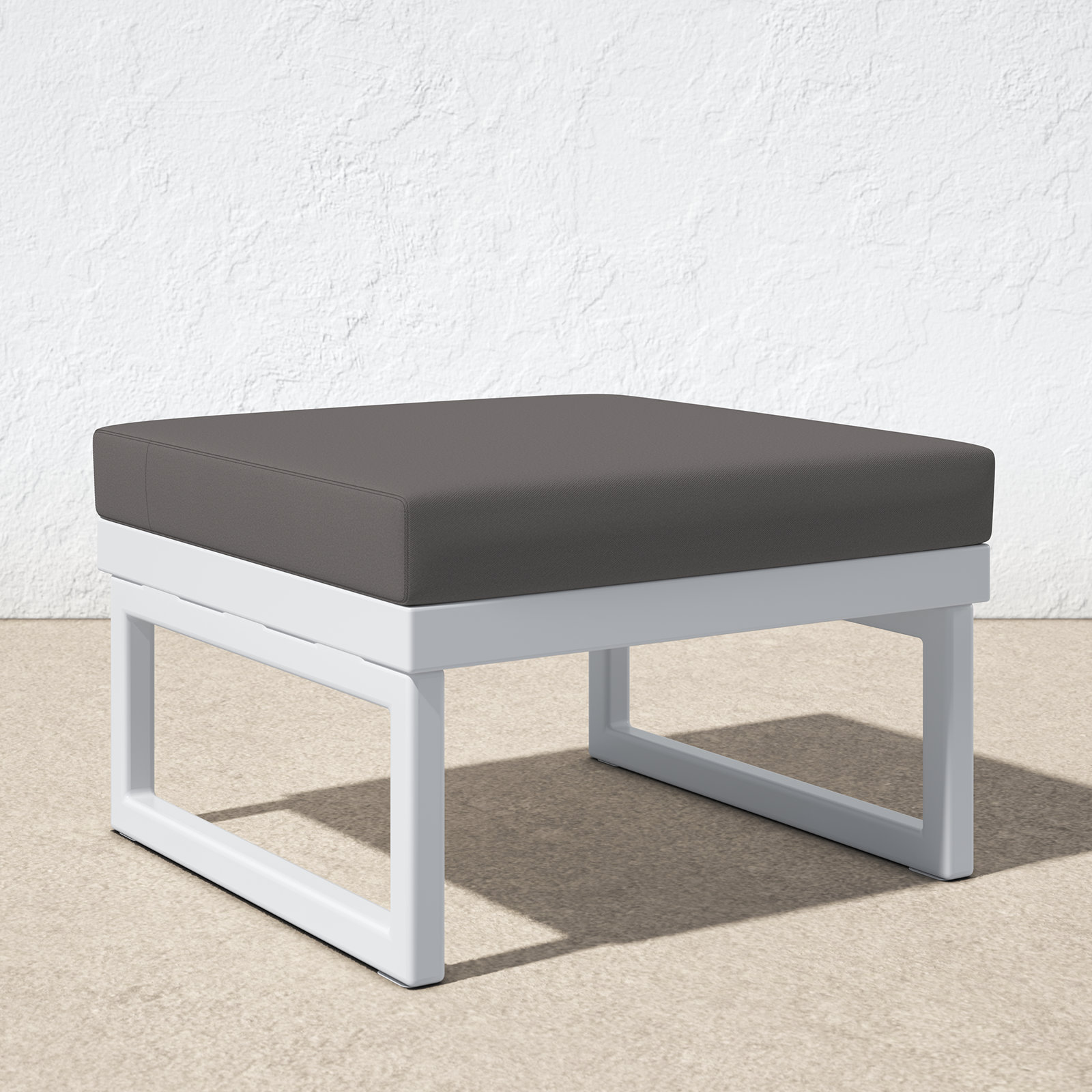 Lane Upholstered Outdoor Ottoman with Cushion, White, Charcoal