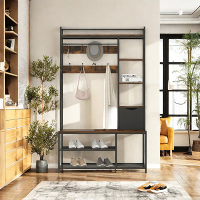 Tenicha Iron Hall Tree with Bench and Shoe Storage