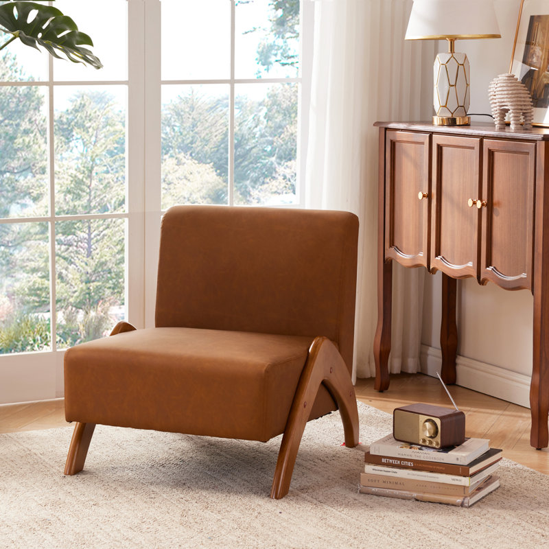 Chaise d'appoint rembourrée avec pieds en bois, Brun cognac