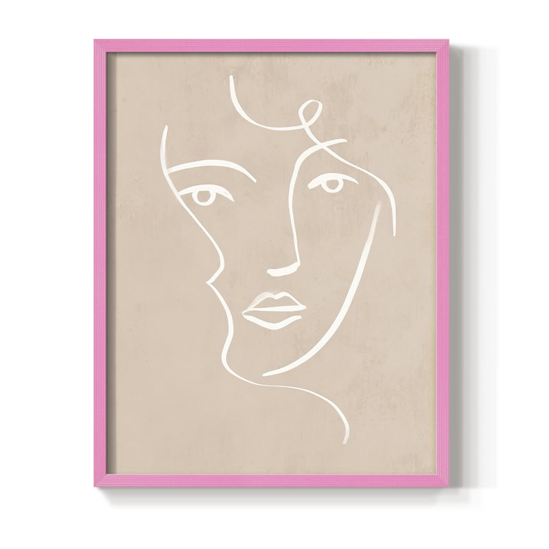 «Curly Face I», reproduction encadrée - bois massif, Rose, H 10 po x l 8 po