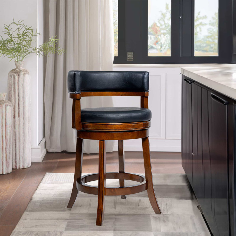 Balen Swivel Stool, Counter Stool (24” Seat Height), Black Seat/Black Frame