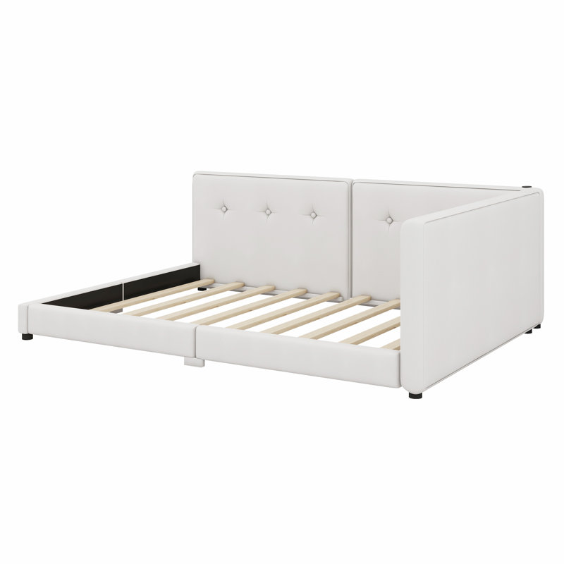 Upholstered Platform Bed With USB Ports, Beige