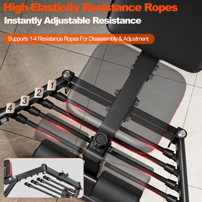 Banc de musculation pour la gymnastique à domicile, banc de musculation 2-en-1 avec fonction d'entraînement pour l'enlèvement de la hanche, système de corde de résistance élastique, équipement de musculation pour l'entraînement à domicile