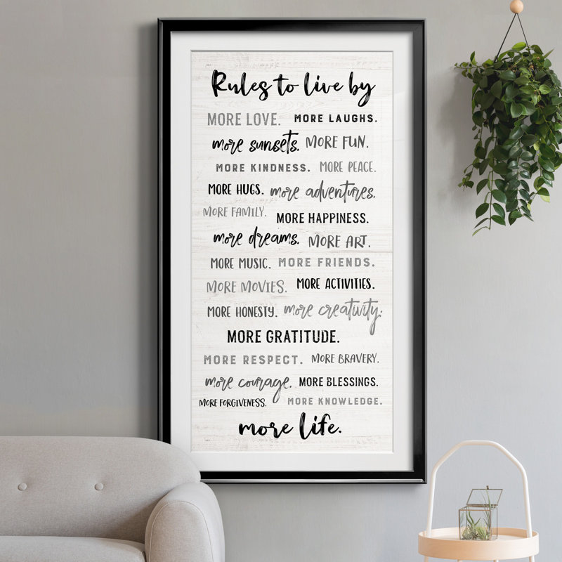 " Rules To Live By ", 10.5" H x 18.5" W x 1.5" D, Black