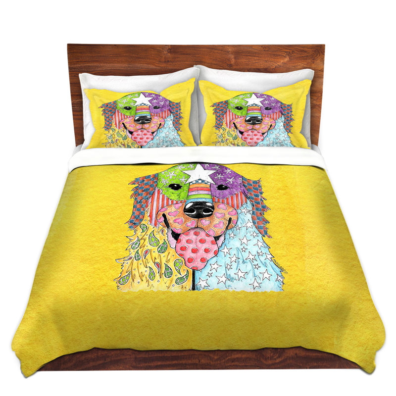  Ensemble de housse de couette Marley Ungaro Retriever Dog, 1 housse simple + 1 taie standard, Rouge / Mauve