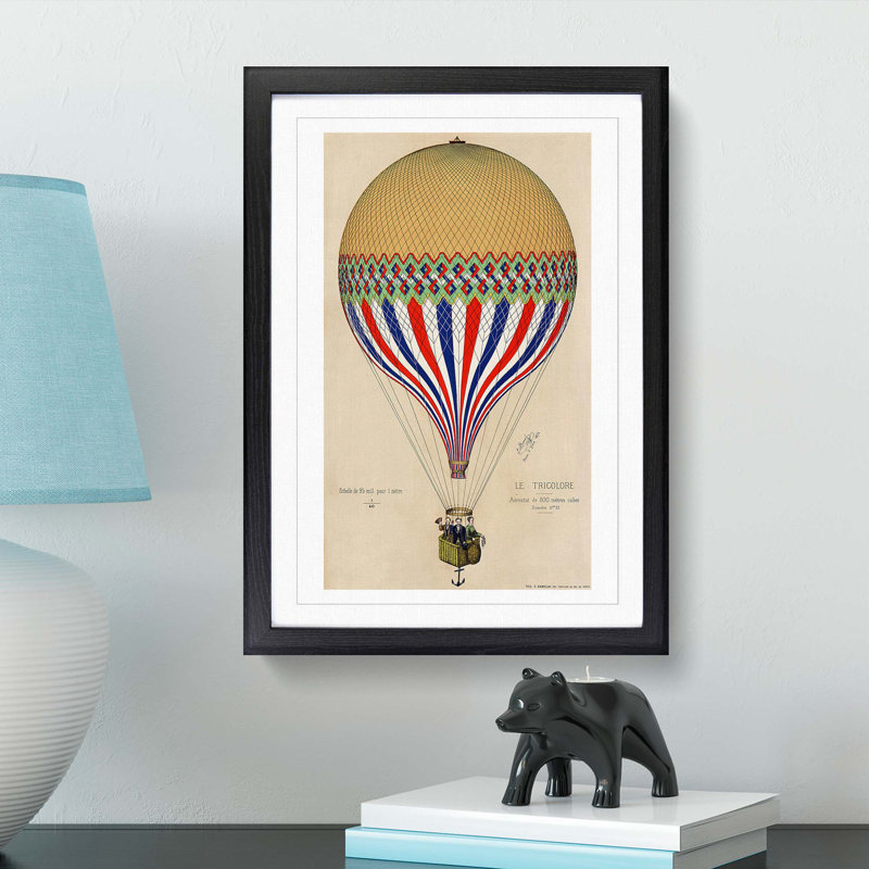 Hot Air Balloon in France - Picture Frame Painting Print on MDF, 36cm H x 27cm W x 2cm D, Black Framed