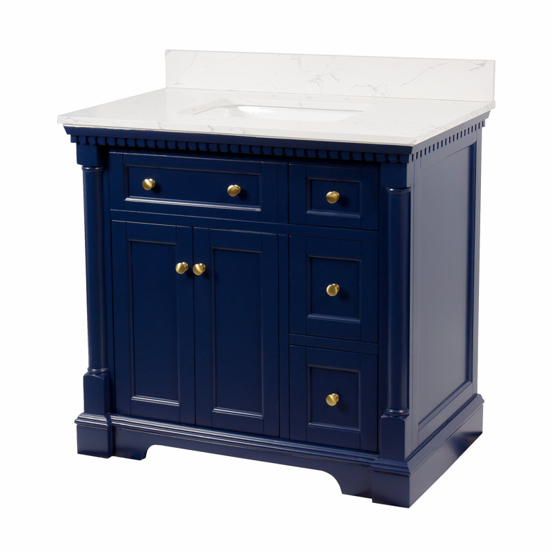 Ensemble de meuble-lavabo simple 36 po Fossen, Bleu royal, Marbre d'ingénierie