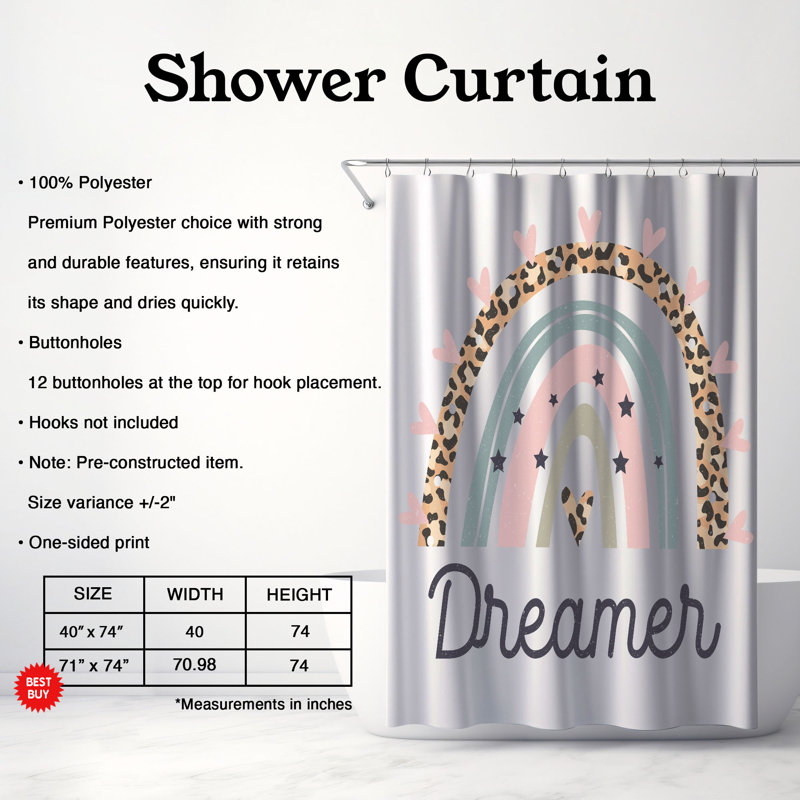Rideau de douche 1 pièce Calm Soul, H 74 po x l 71 po