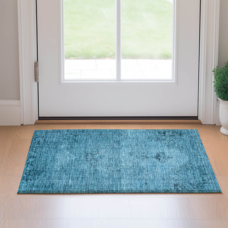 Premium Machine Washable Kiyondrea Blue Rug, Rectangle 1'8" x 2'6"