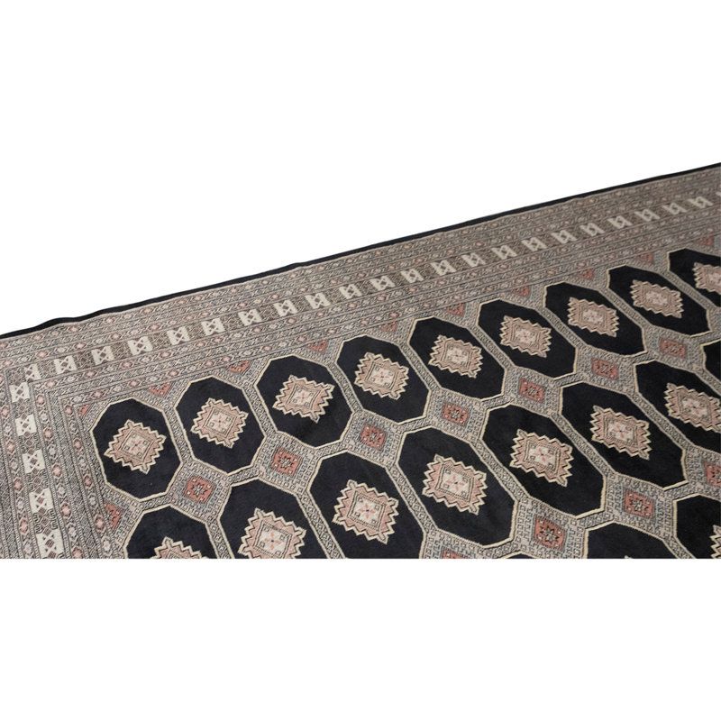 Tapis unique en laine noué à la main de haute qualité de 8 pi 1 po x 10 pi 3 po noir / gris / blanc