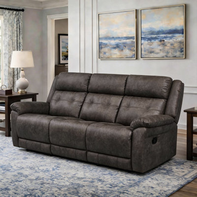 86" Extra-Wide Oversized 3-Seat Deep Seat Faux Suede Manual Reclining Sofa with Solid Wood Frame for Modern Living Rooms