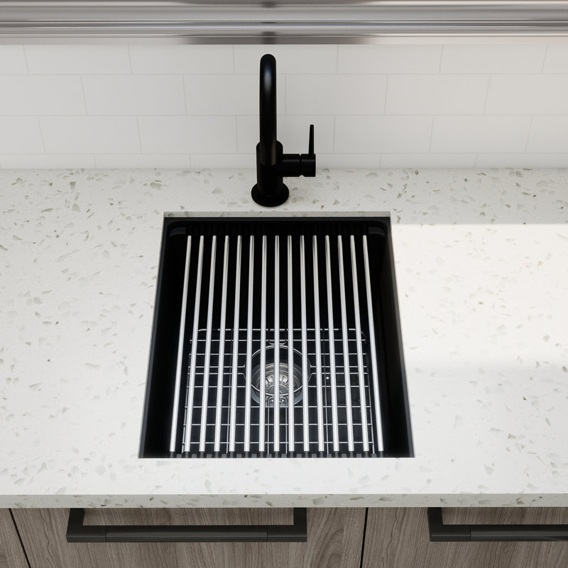 Évier de cuisine simple 15 po x 20 po en composite de quartz noir avec accessoires