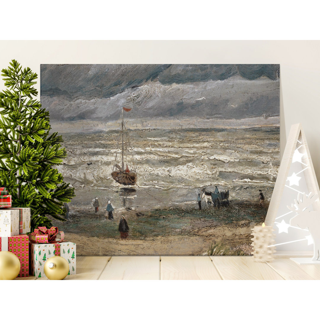 Stormy Beach Painting Canvas Wall Art, Vintage Seascape Print, Moody Coastal Home Decor, Classic Textured Art Print
