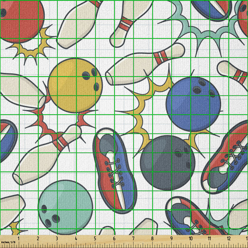 Denyer Colour Doodle Design on Notebook Sheet Backdrop Ball Pins and Shoes Multi-Purpose Fabric