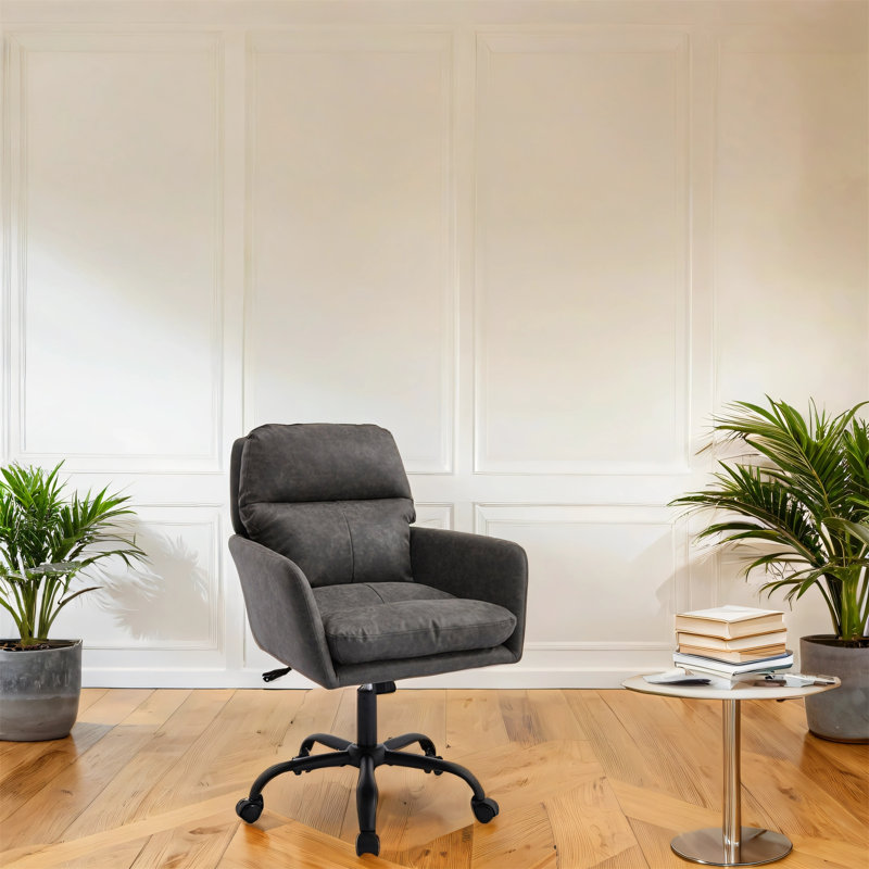 Adjustable Height Office Chair With Synthetic Pu Leather, Gray