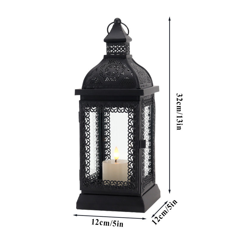 Bungalow Rose 13'' High Rustic Style Metal Candle Lantern, Black