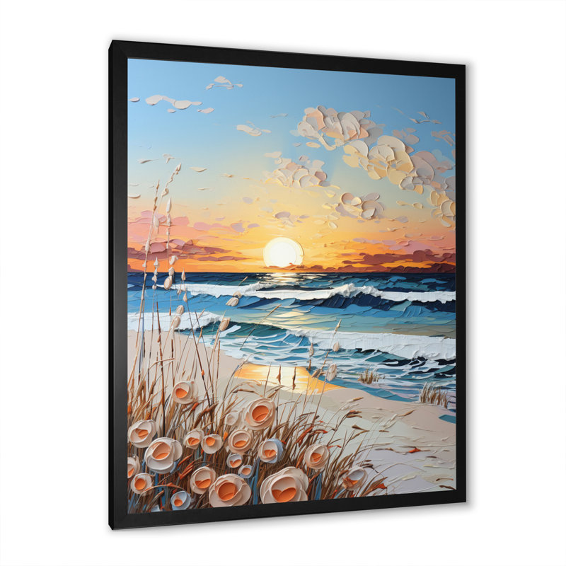 «Beach Sunkissed Sands Pointillism V», reproduction sur toile, Cadre photo noir, H 20 po x l 12 po x P 1 po