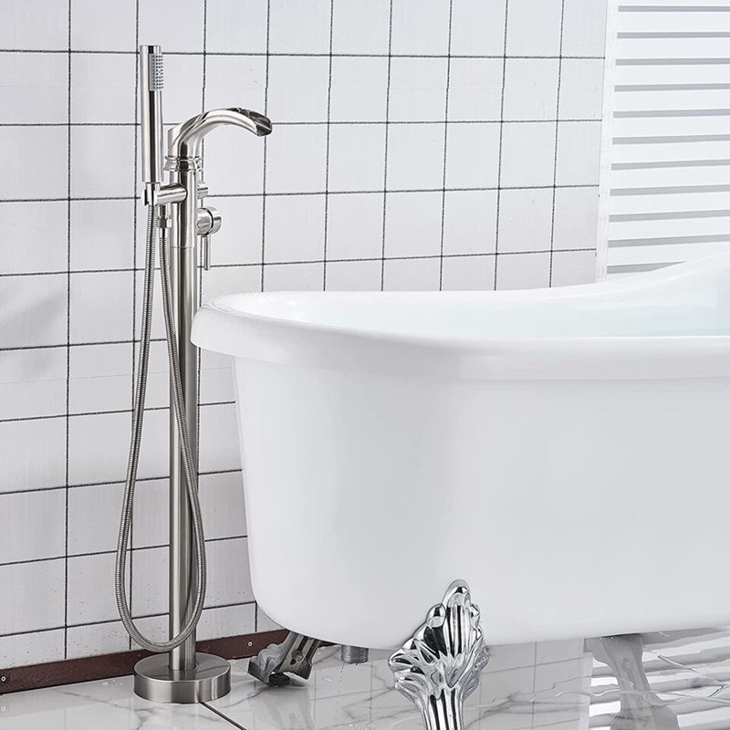 Floor Waterfall Faucet with Diverter, Brushed Nickel