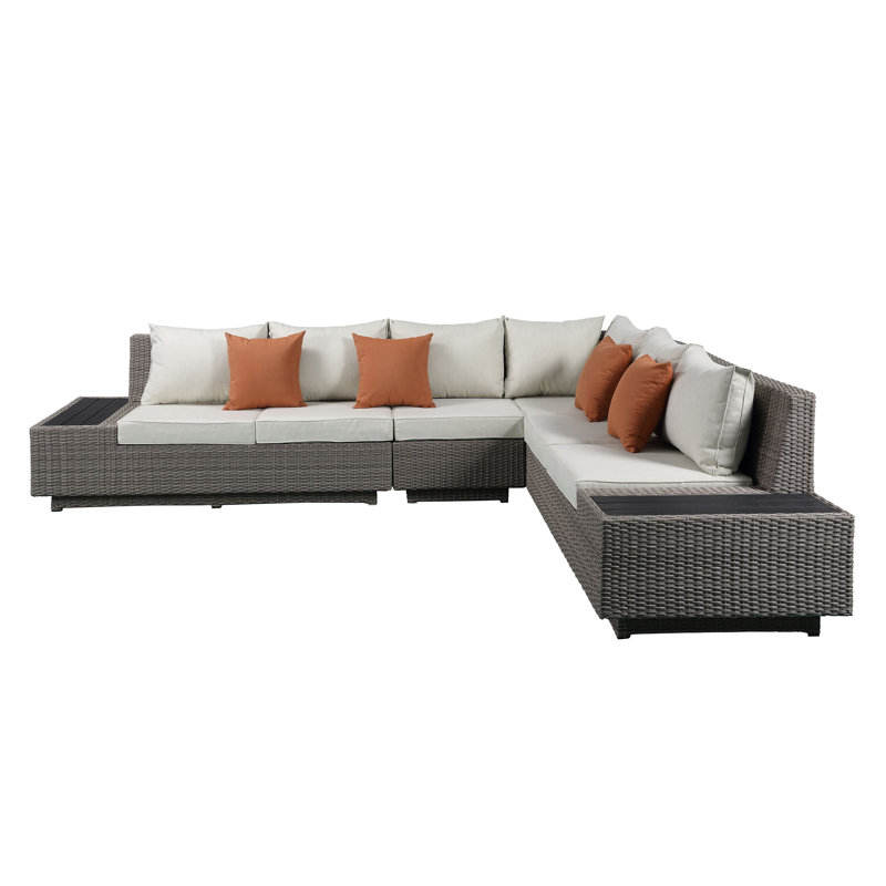 Ensemble modulaire 5 pièces avec coussins et 4 coussins beige et gris Alixandrea