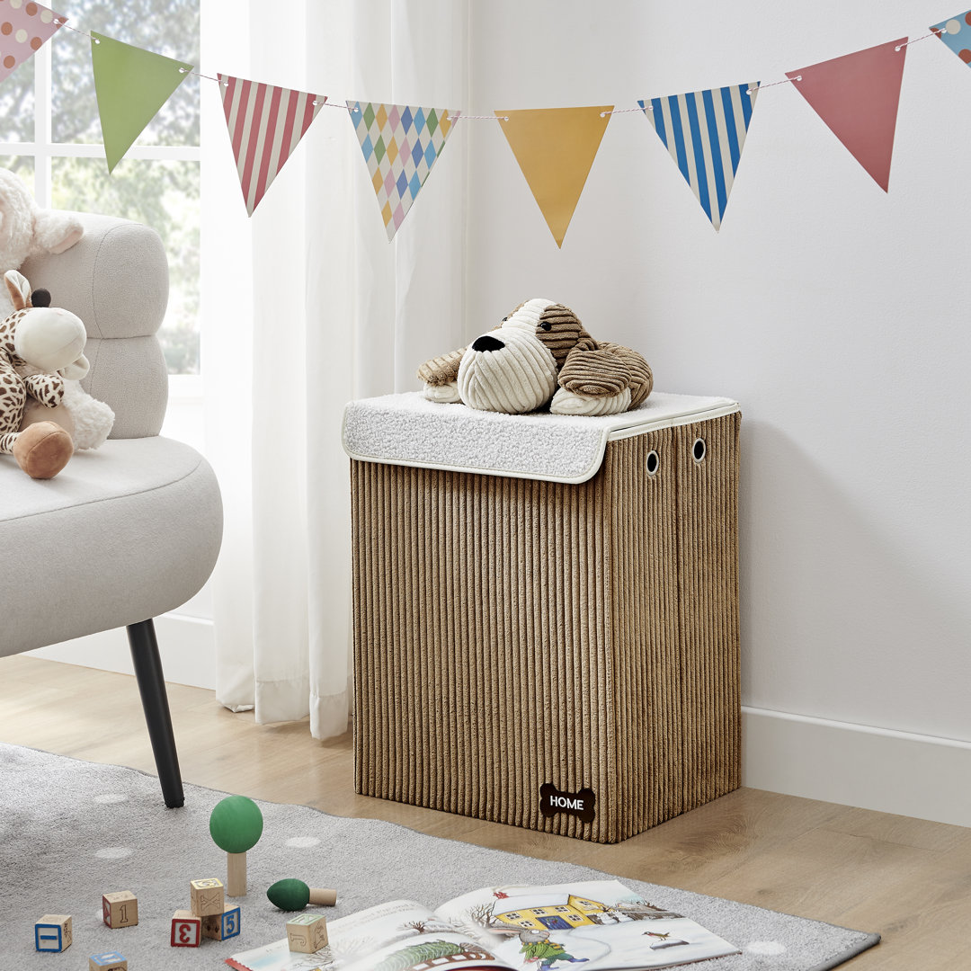 Collapsible Folding Corduroy Kids Plush Laundry Hamper Toy Storage - Brown/White Dog Isabelle & Max™