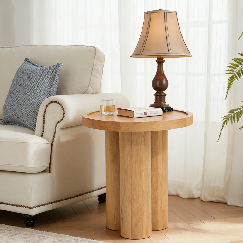 Bryn Round End Table with Solid Wood Base