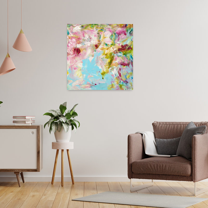 Art contemporain abstrait bouquet de jardin, H 24 po x l 24 po