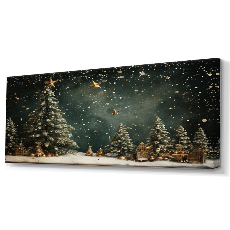 Décoration de sapin vert de Noël - Art mural sur toile de pin, Sans cadre, H 28 po x l 60 po, Wrapped Canvas