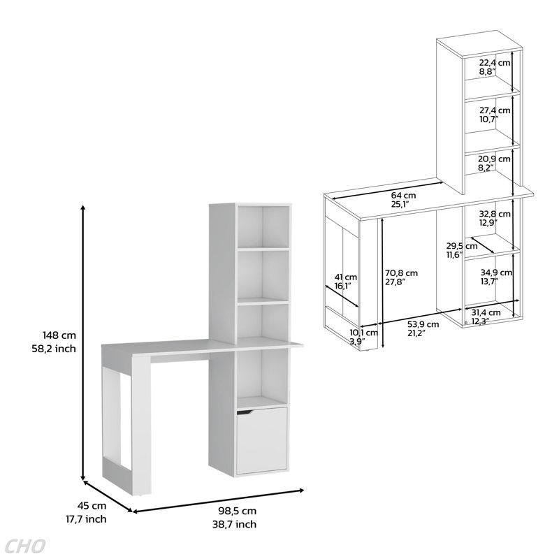 Writing Desk With Bookcase And Cabinet, White