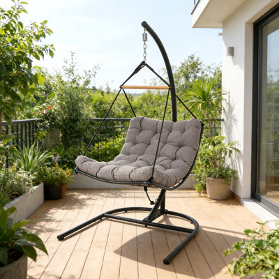 Fauteuil à œufs suspendu avec support, balançoire intérieure avec coussin et structure en acier, chaise hamac d'une capacité de 350 lb pour patio, chambre à coucher, jardin, balcon, bord de piscine