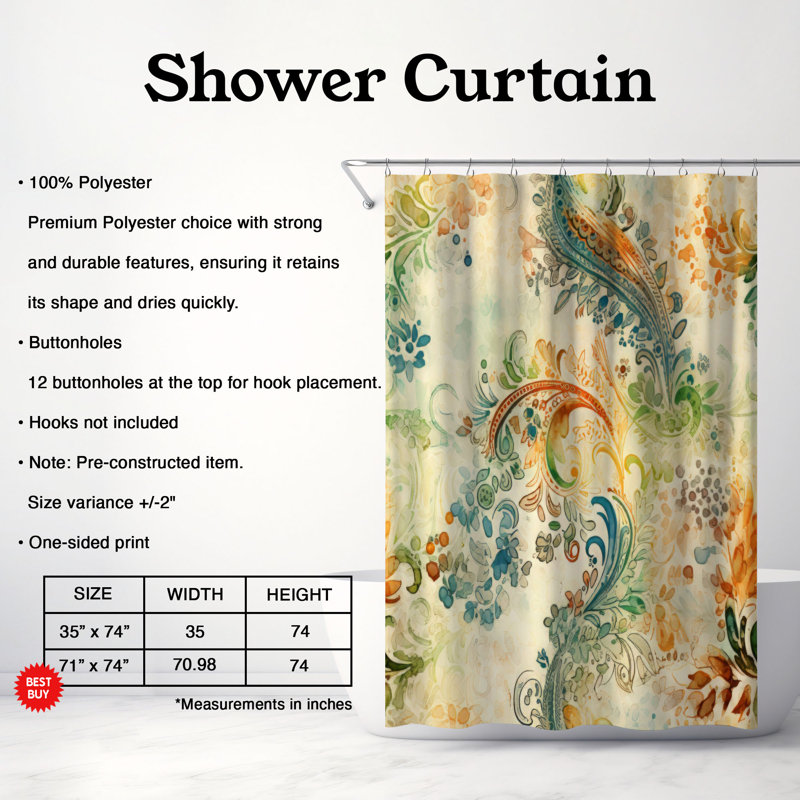 Past Swirls - Premium Shower Curtain, H 74 po x l 71 po