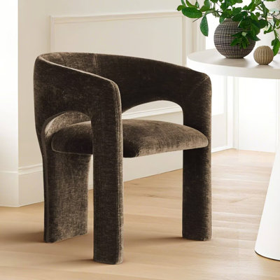 Modern Chenille Upholstered Dining Armchair with Curved Back