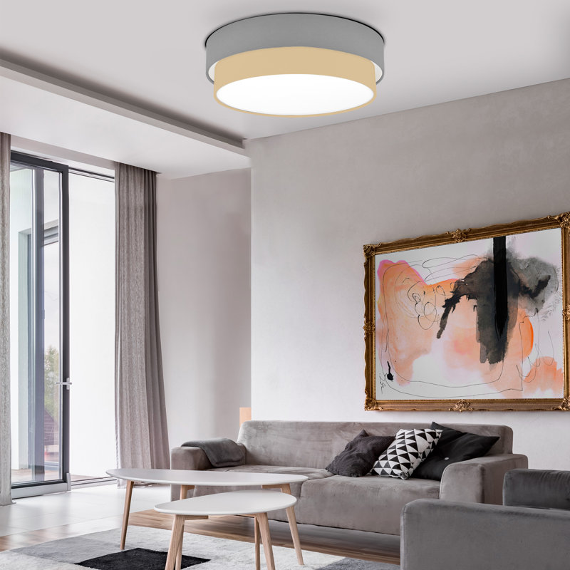 Elanaz Fabric Flush Mount, Grey, Latte Brown