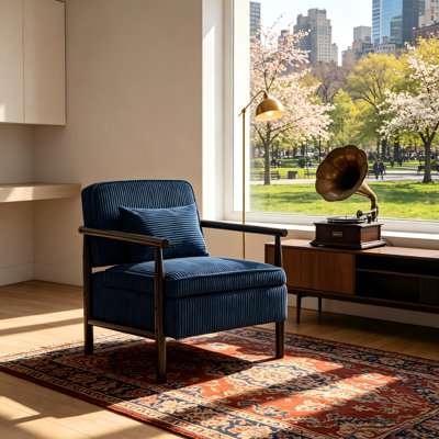 Chaise longue rembourrée avec rangement, fauteuil de lecture Mid-Century avec mousse haute densité, capacité de 250 lb