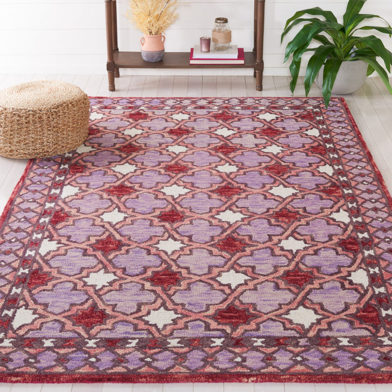 Hand Tufted Wool/Cotton Oriental Rug in Red/Pink, Rectangle 5' x 8'