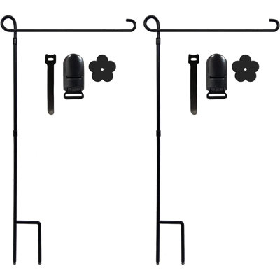 2PC Garden Flag Holder Stand, Premium Yard Flag Holder Weather-Proof Metal Powder-Coated Flagpole With Clip And Stopper For Easter Garden Flag, Spring Garden Flag, Outdoor Garden Décor