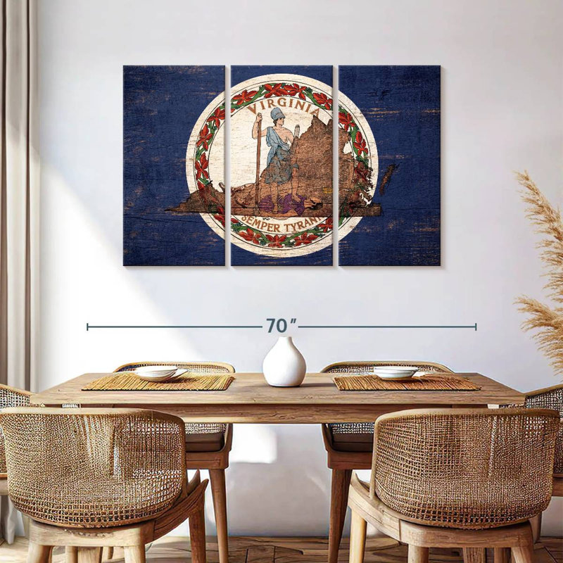 Borges State Map Over Virginia Flag, 36" H x 57" W
