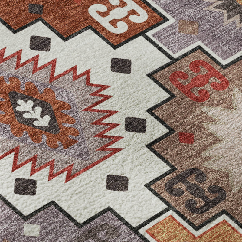Premium Machine Washable Mayfield  Ethnic Rug, Paprika, 8' Round