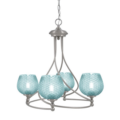 Lustre 4 lumières Sheffield en nickel brossé, verre fumé 6 "