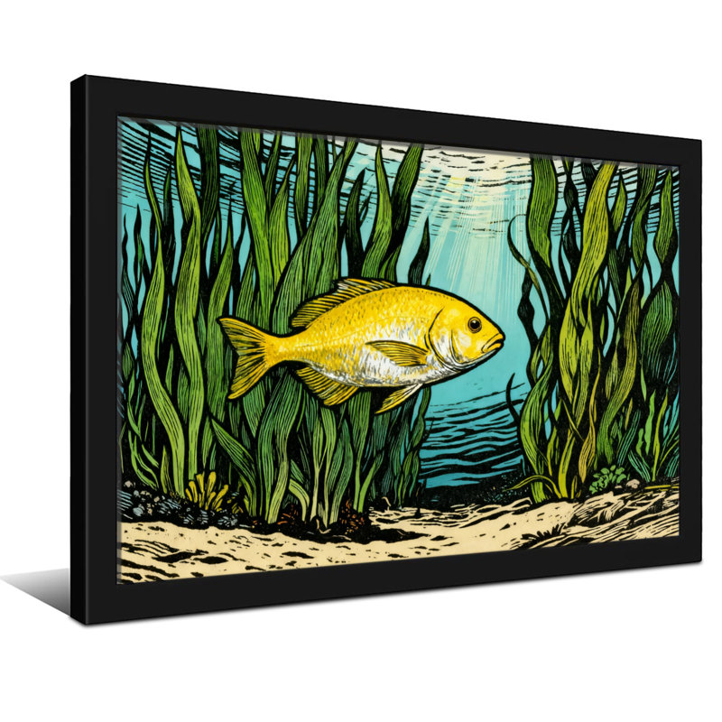 Animal Underwater Scene With Yellow Fish And Seaweed, 16" H x 24" W, Wrapped Canvas, Does Not Apply