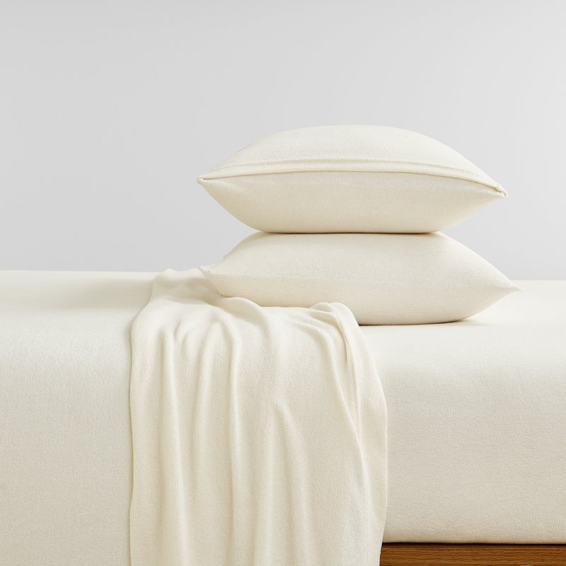 Cotton Blend Sheet Set, Queen Sheet Set + Fitted Sheet + 2 Pillowcases, Cream